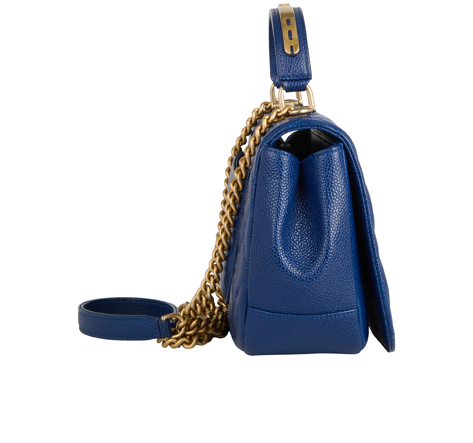 Top Handle Round Flap, &pound;2,600, Handbags, Blue, Caviar Leather, Side view